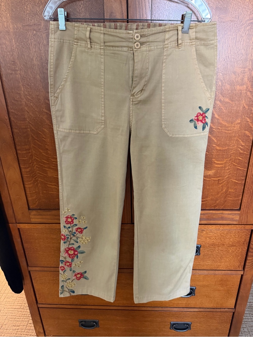 Sundance Shadow Garden Khaki Floral Embroidered Straight Leg Pants